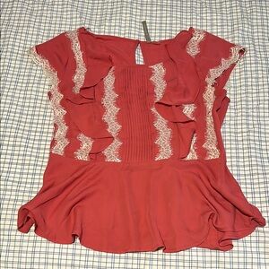 LC Lauren Conrad Pink Lace Accent Blouse